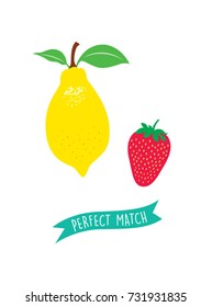 lemon and strawberry perfect match vector