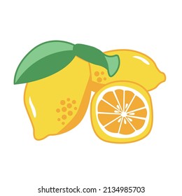 fruta de verano limón, fondo blanco. ilustración gráfica vectorial estilo de dibujos animados orgánicos vegetarianos