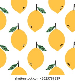 Lemon summer pattern on white background. Simple seamless pattern with lemons. Vector design for greeting card and invitation of seasonal summer holiday