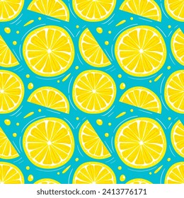 Lemon summer seamless pattern in minimalistic style. Tropical exotic fruits, leaves. Healthy food. For menu, cafe, wallpaper, fabric, wrapping, background.