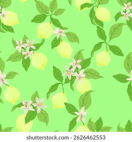 Lemon summer seamless vector pattern. Botanical tropic illustration. Vintage print.