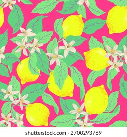 Fondo de pantalla de verano de limón. Patrón de alimentos botánicos de Vector. Imprimir diseño exótico. 