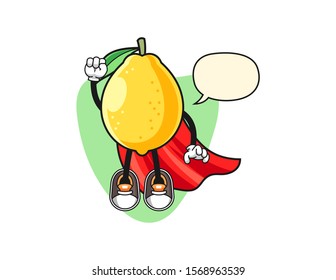 Lemon super hero with speech bubble cartoon. Mascot Character vector.