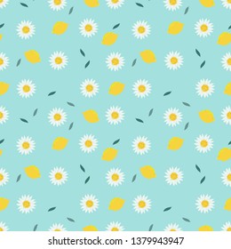 Lemon and sweet white flower seamless pattern.