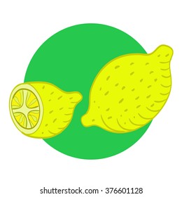 Lemon symbol. Two yellow lime on green circle. Vector illustration.