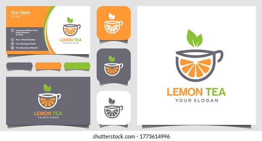 lemon and tea cup abstract vector logo and business card design