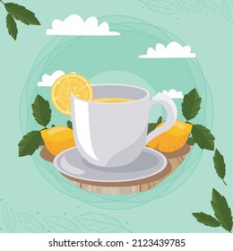 lemon tea cup and leaves