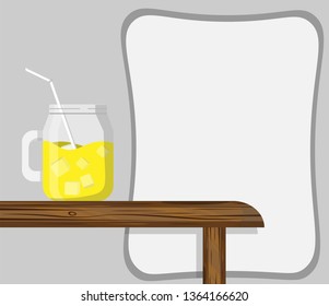 lemon tea drink on the wood table with liquid banner