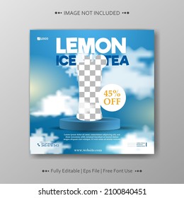 lemon tea drink Promotion with square sport social media banner template 