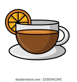 Lemon tea flat icon, tea cup with lemon vector illustration, cup of tea with lemon orange