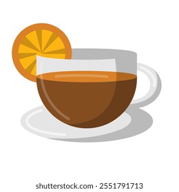 Lemon tea flat icon design, tea cup with lemon vector illustration, cup of tea with lemon orange clip art