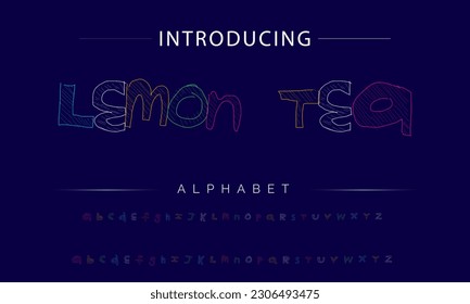 Lemon Tea Funky colorful cartoon font type. Vector alphabet