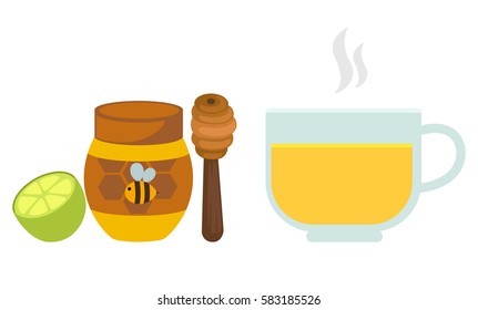 lemon tea with honey in a glass.vector illustration.