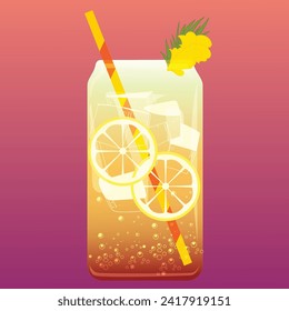 Té de limón con hielo y guarnición aislada ilustración de vector dibujado a mano detallada