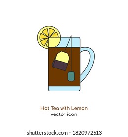 Lemon tea icon. Hot beverage sign. Flu and cold treatment. Natural medicine. Healthcare design. Healthy drink. Editable vector illustration in cartoon flat style isolated on a white background.