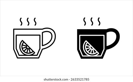Lemon tea icon set. Hot drink in cup. Antioxidant with vitamin C. Beverage to relax. vector illustration on white background