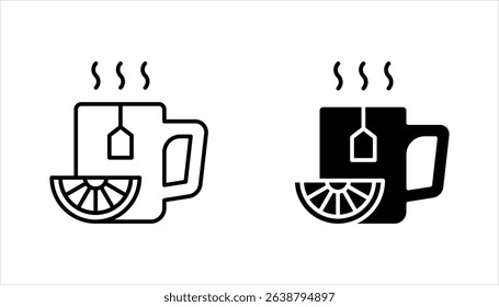 Lemon tea icon set. Hot drink in cup. Antioxidant with vitamin C. Beverage to relax. vector illustration on white background