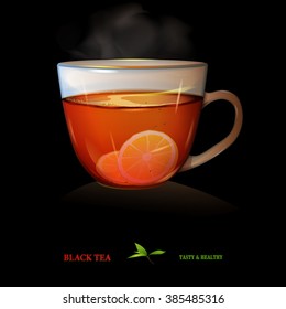 Lemon Tea illustration. Glass cup.