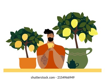 Lemon tea lover cartoon flat vector element design.