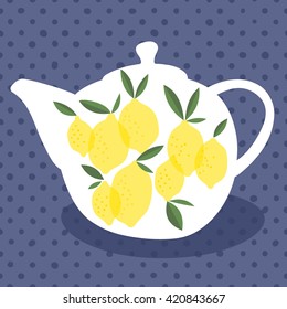 Lemon tea in the teapot. Vector illustration.