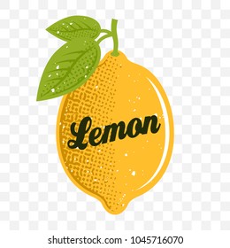 Lemon with textures shadow and text vector colored illustration isolated on transparent background