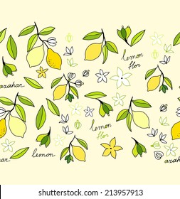 Lemon theme: seamless ribbon ornament and rounded frame