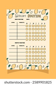 lemon themed skincare habit tracker