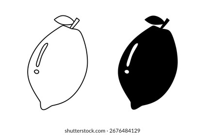 Ícone de linha fina de limão. Dois limão estilizado em silhueta preta e contorno.	