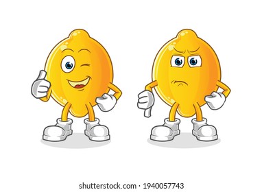 lemon thumbs up and thumbs down cartoon. cartoon mascot vector