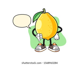 Lemon thumbs down with speech bubble cartoon. Mascot Character vector.