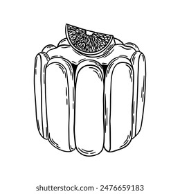 Lemon tiramisu dessert vector illustration. Pastry line art, engraving, black and white outline