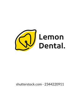 Lemon and tooth dental clinic line icon logo illustration