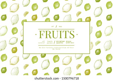 Lemon tree banner template. Hand drawn vector fruit illustration. Engraved style. Vintage citrus design.