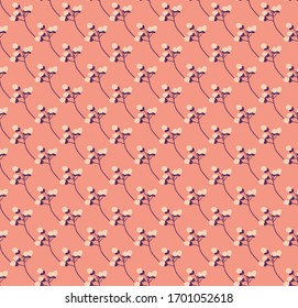 Los capullos de limón se ramifican en colores noughat profundos y lisos. Patrón transparente sobre fondo rosa coral. Textura sin fin para sitios web, banners, impresiones, tarjetas, decoraciones, cubiertas, tejidos, envolturas