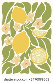 Lemon Tree Delight: Eine lebendige Illustration von Zitronen und Blüten