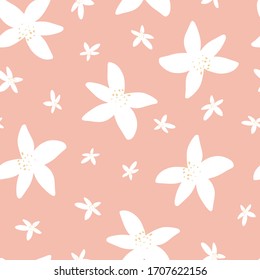 Zitronenbaumblume nahtlose Wiederholung Muster, helle bunter, handgezogener Sommer, Karte, Wickelpapier, Geschenk