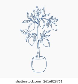 Lemon tree illustration with vibrant leaves and fruit in a modern pot