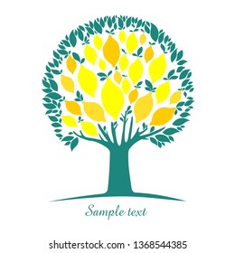 lemon tree isolated on White background. Citrus tree. Garden fruit. Flat style. Vector illustration