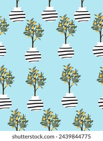 Lemon tree pattern on a blue background.