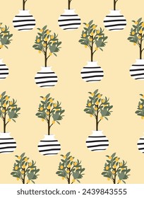 Lemon tree pattern on peach background.