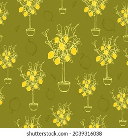 Lemon tree pattern. Vector, seamless. Suitable for corporate identity, printing on clothes, wallpaper, various graphic elements.

