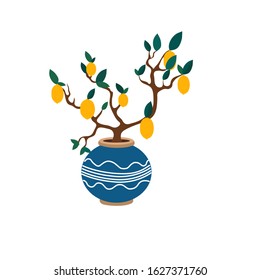 lemon tree in a pot, vector illustration isolated on a white background