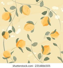 Lemon trees watercolor pattern in rustic style