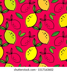 Diseños de diseño a la moda de limón sin fisuras. Textura con estampado. Fondo geométrico vectorial. Se puede utilizar para papel pintado, textil, tarjeta de invitación, envoltura, fondo de página web.