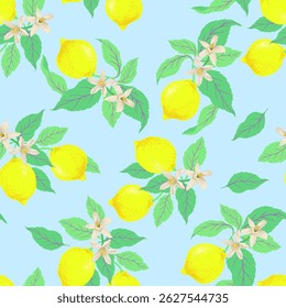 Zitrone tropischen Sommer Hintergrund. Nahtloses botanisches Vektormuster. Stoffdruck.	
