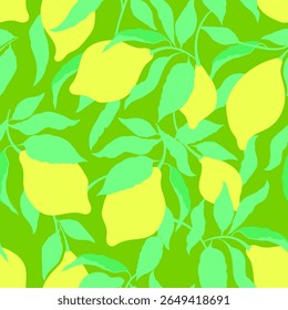 Lemon tropic summer background. Seamless vector botanical pattern. Textile print.