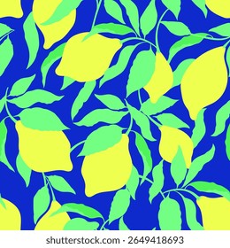 Lemon tropic summer background. Seamless vector botanical pattern. Textile print.