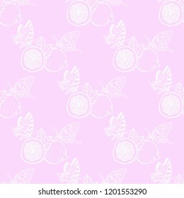 lemon tropical fruits butterfly seamless pattern