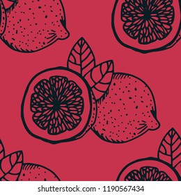 lemon tropical fruits seamless pattern