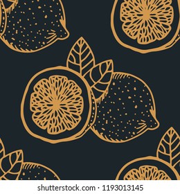 lemon tropical fruits seamless pattern